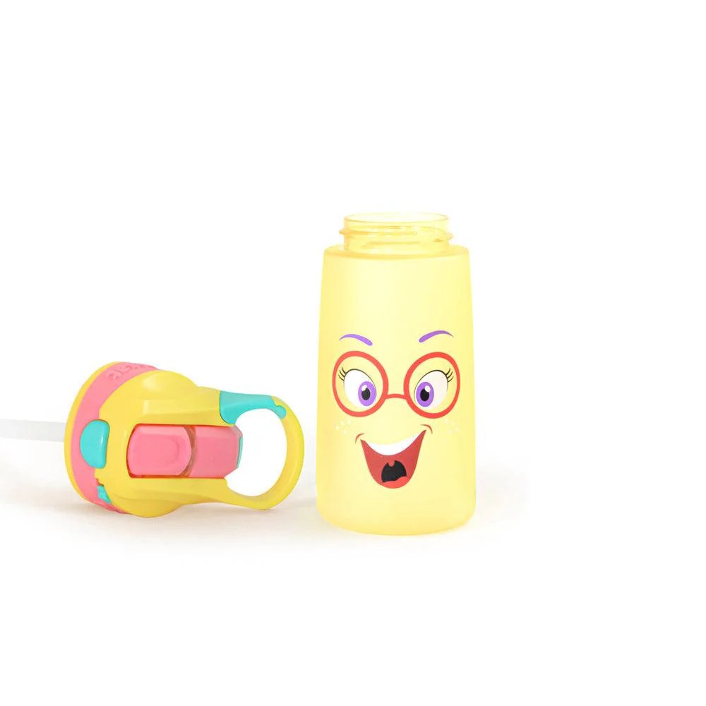 Yellow Happy Face Snap Lock Sipper Bottle