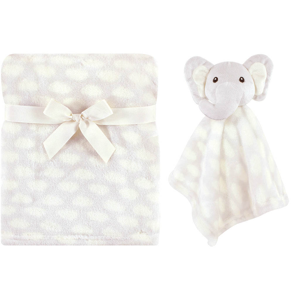 White Printed Blanket With Elephant Security Towel