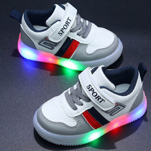 Load image into Gallery viewer, White With Blue Velcro Closure Sneakers With LED Light-Up
