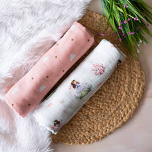 Load image into Gallery viewer, Pink Fairytale Theme Organic Muslin Swaddles- Set Of 2
