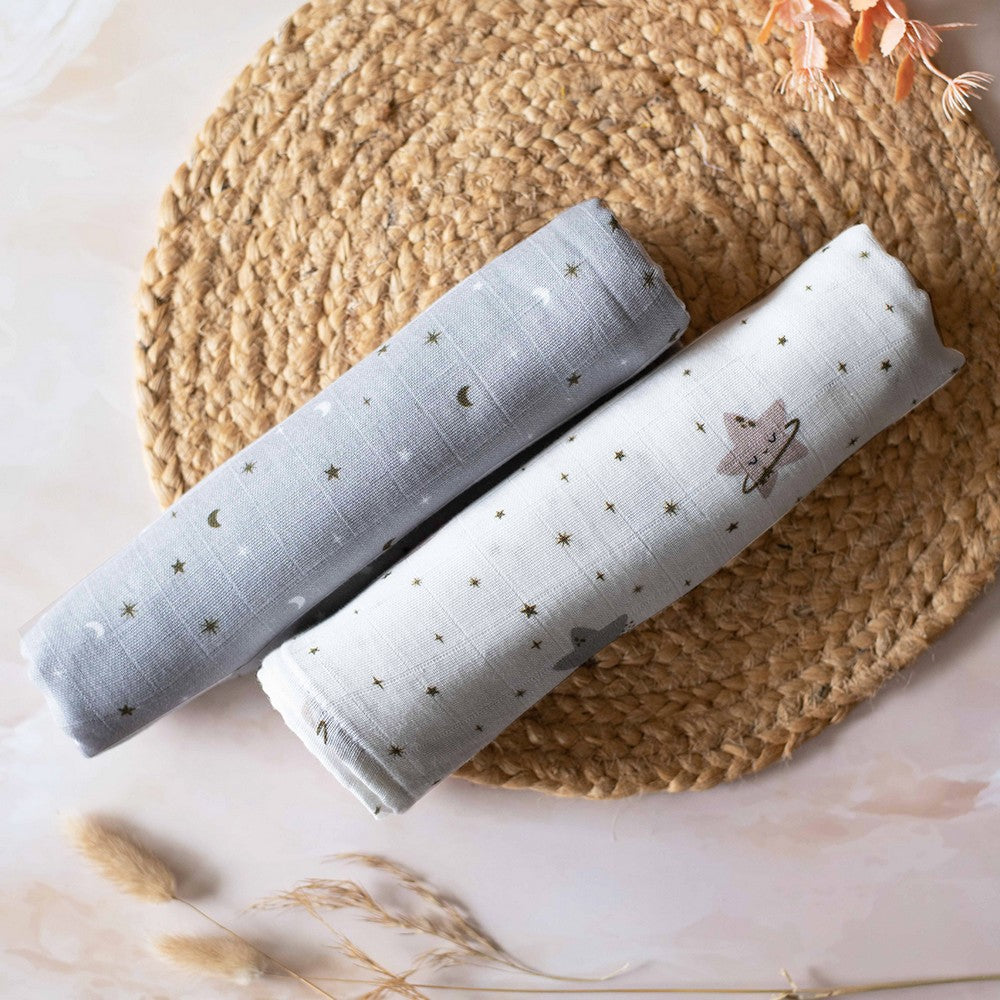 Starry Nights Organic Muslin Swaddles- Set Of 2