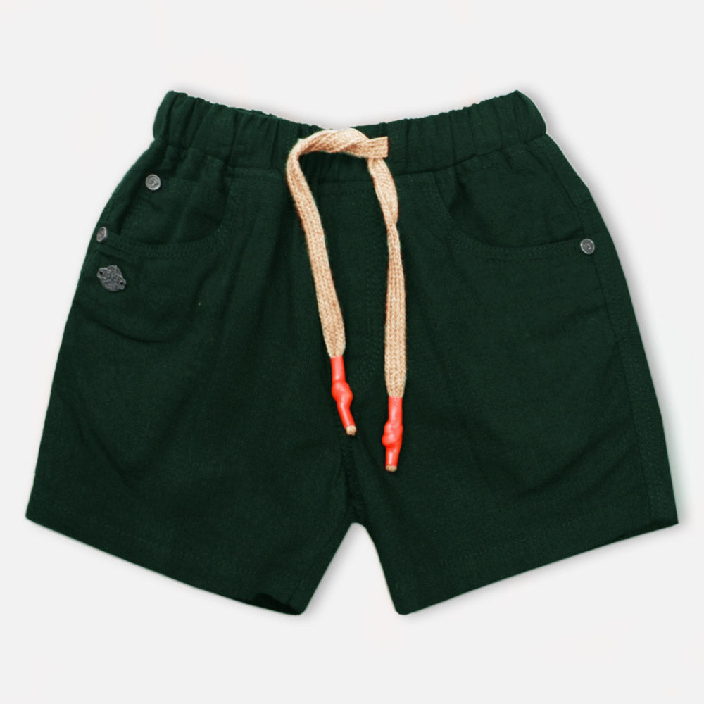 Plain Green Elasticated Waist Cotton Shorts