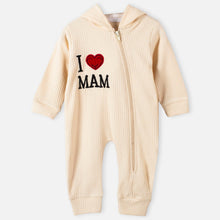 Load image into Gallery viewer, Beige I love Mam Theme Hooded Romper
