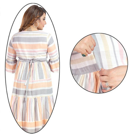 White Striped Nursing Maternity Dress