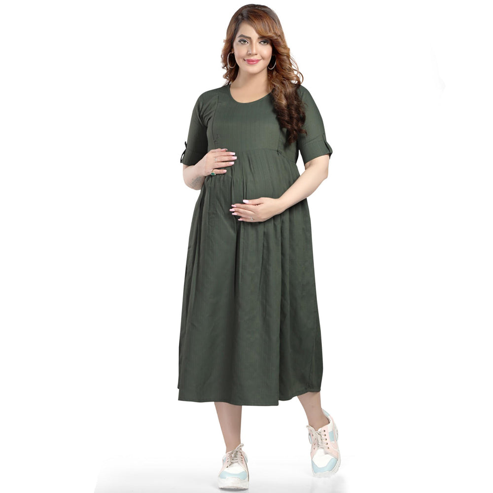 Green Striped Nursing Maternity Dress