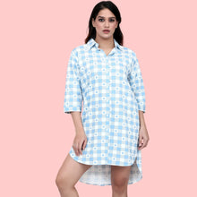 Load image into Gallery viewer, Blue Checked Heart Printed Shirt Dress
