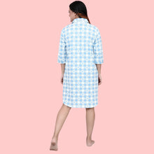 Load image into Gallery viewer, Blue Checked Heart Printed Shirt Dress
