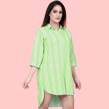 Load image into Gallery viewer, Green Stirped Printed Shirt Dress
