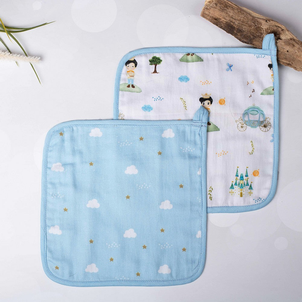 Blue Little Prince Muslin Cotton Washcloth- Set Of 2