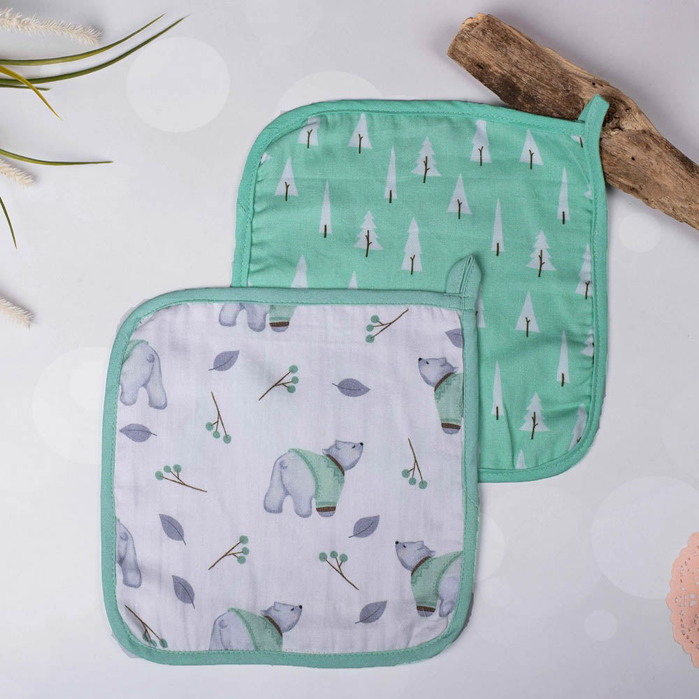 Green Arctic Muslin Cotton Washcloth- Set Of 2