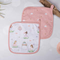 Pink Fairytale Muslin Cotton Washcloth- Set Of 2