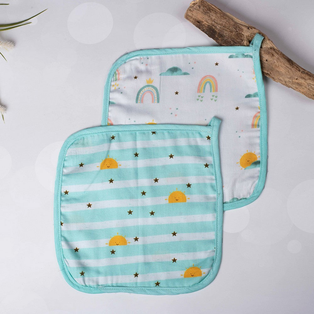 Sea Green Horizon Muslin Cotton Washcloth- Set Of 2