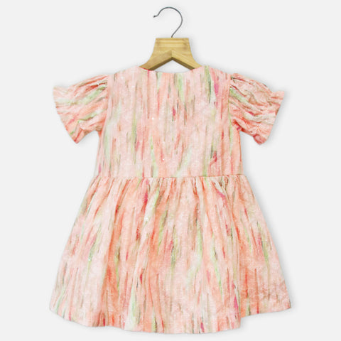 Pink Puff Sleeves Cotton Dress