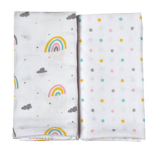 Load image into Gallery viewer, White Rainbow Printed Muslin Swaddle Pack Of 2
