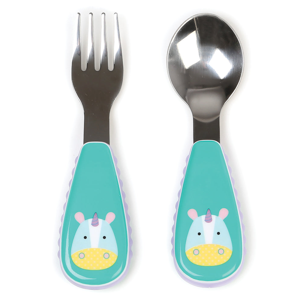 Green Hippo Printed Fork & Spoon Set
