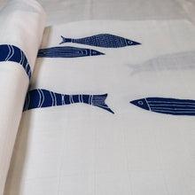 Load image into Gallery viewer, Indigo Fish Bamboo:Cotton Swaddle
