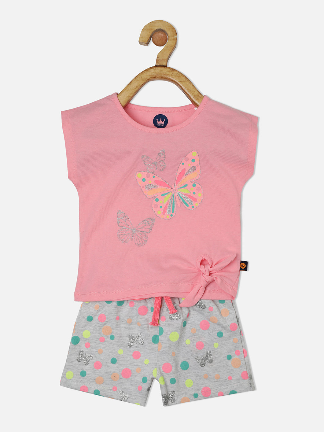 Pink Butterfly Top And Polka Dot Shorts Set