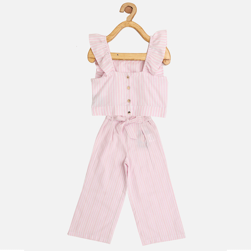 Pink Striped Crop Top With Trouser