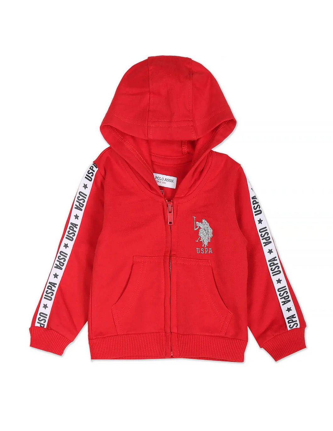 Red Polo Hooded Jacket With Shoulder Text Taped