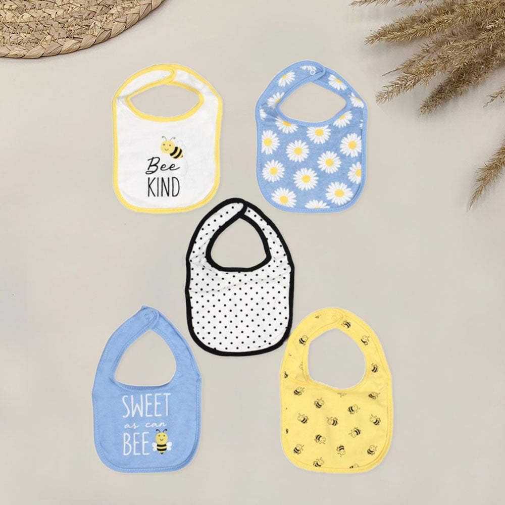 Yellow Bee Printed Bibs - Set Of 5