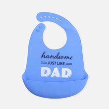 Load image into Gallery viewer, Blue Handsome Just Like Dad Printed Silicone Bib
