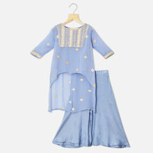 Load image into Gallery viewer, Embroidered High Low Hem Kurta With Flared Palazzo &amp; Inner-Pink &amp; Blue
