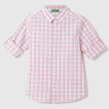 Load image into Gallery viewer, Pink Checked Printed Spread Collar Cotton Shirt
