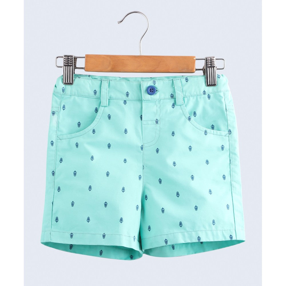 Sea Green Monochrome Printed Cotton Shorts