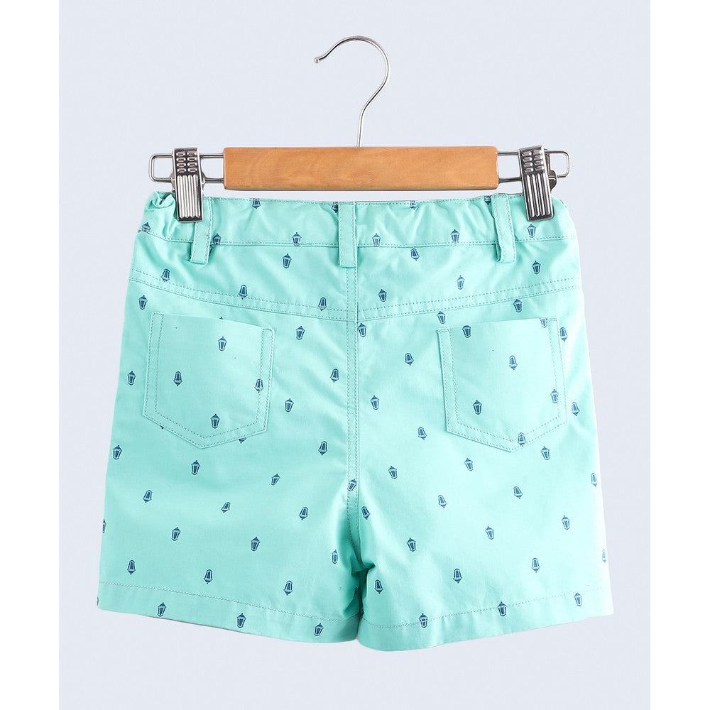 Sea Green Monochrome Printed Cotton Shorts