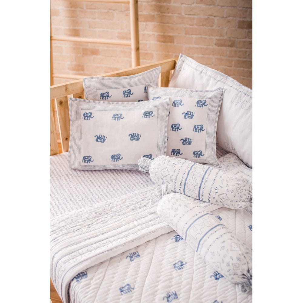 Blue elephant Hand Block Printed Cot Bedding Set