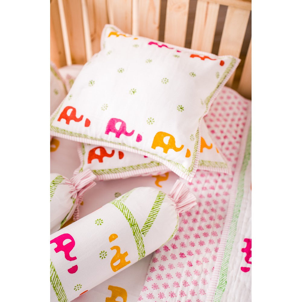 Colourful elephant Hand Block Printed Cot Bedding Set