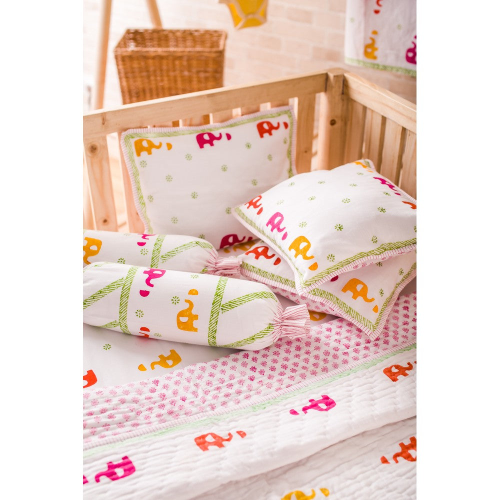Colourful elephant Hand Block Printed Cot Bedding Set