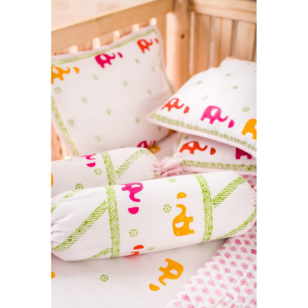 Colourful elephant Hand Block Printed Cot Bedding Set