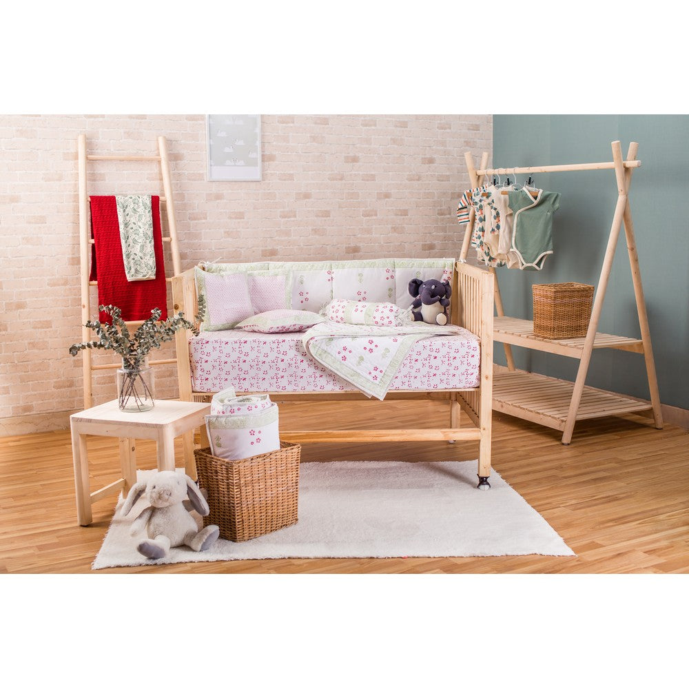Green Flower Hand Block Printed Cot Bedding Set
