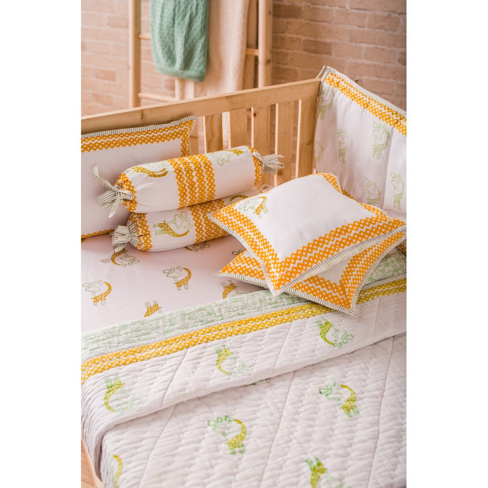 Giraffe Hand Block Printed Cot Bedding Set