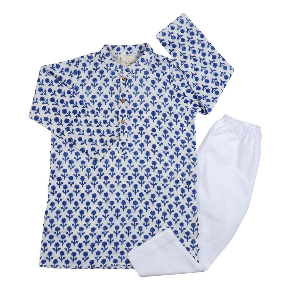 Dark Blue Flower Kurta Pajama Set