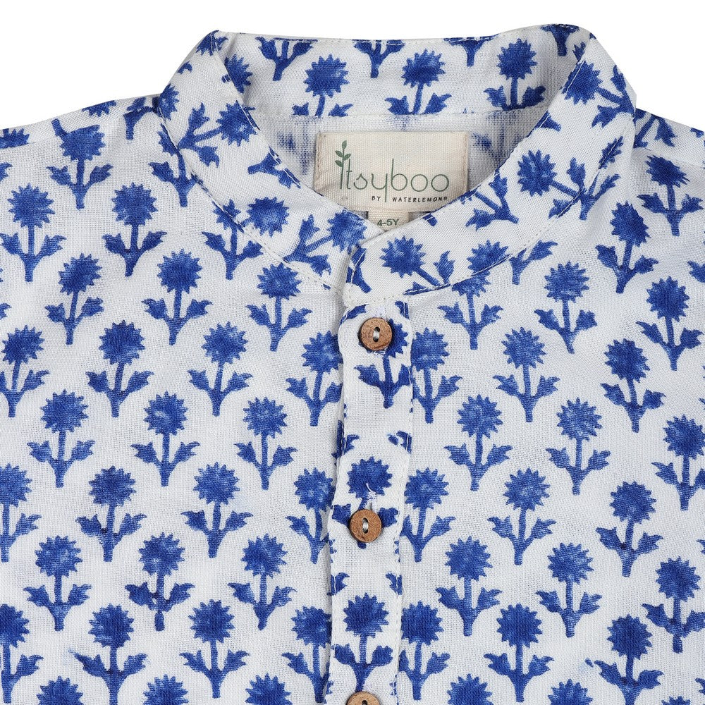 Dark Blue Flower Kurta Pajama Set