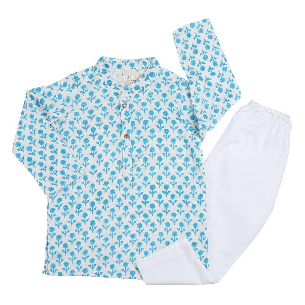 Light Blue Flower Kurta Pajama Set