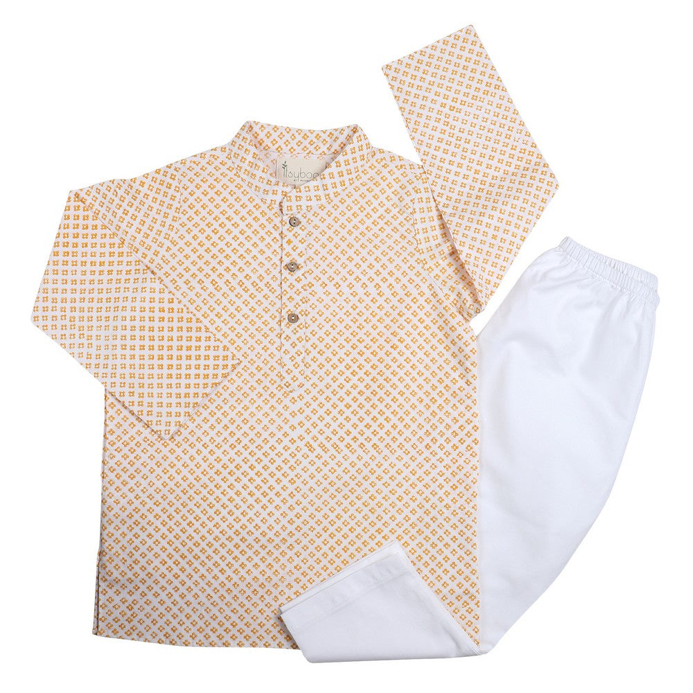 Yellow Block Kurta Pajama Set
