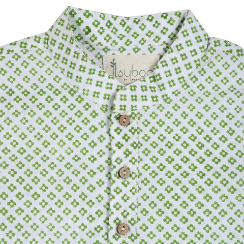 Green Block Kurta Pajama Set