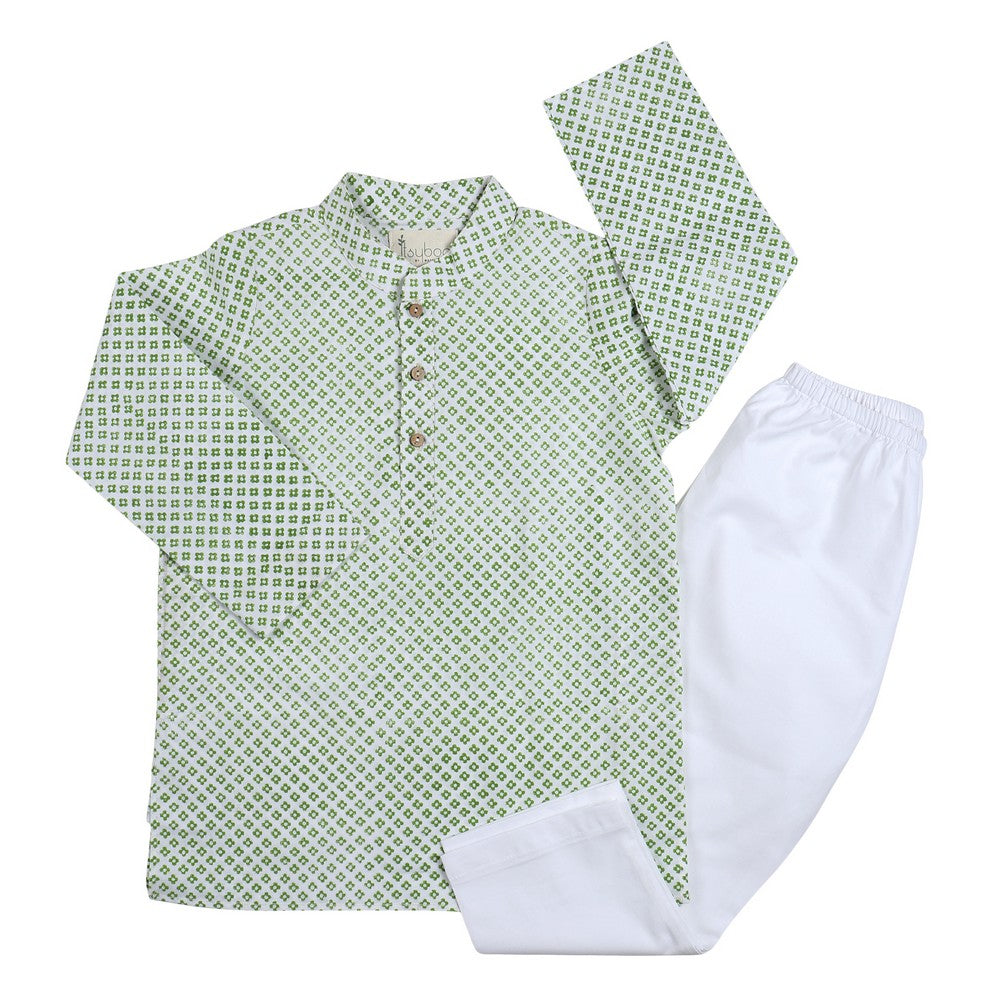 Green Block Kurta Pajama Set