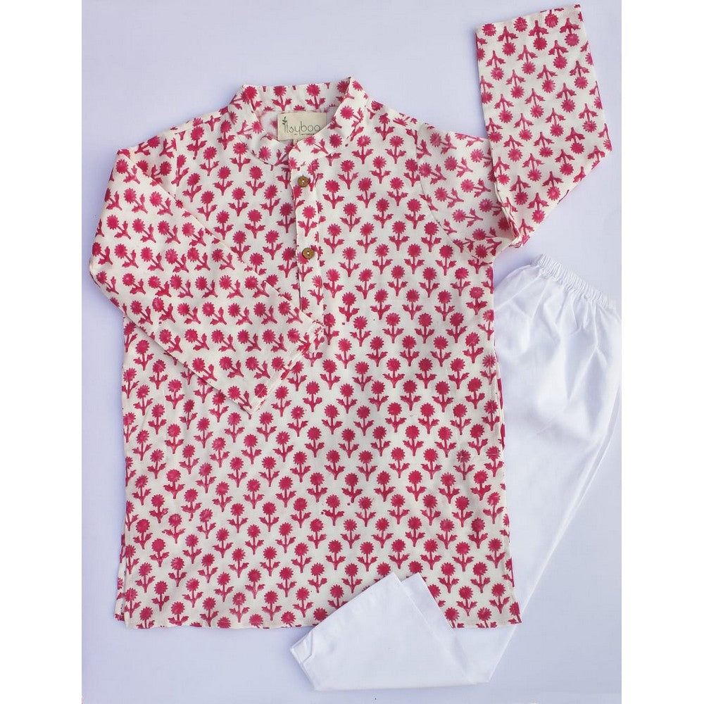 Pink Flower Kurta Pajama Set
