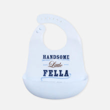 Load image into Gallery viewer, Blue Handsome Little Fella Printed Silicone Bib
