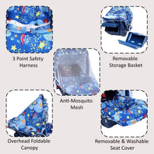 Load image into Gallery viewer, Blue Sea Creatures Theme Carry Cot With Back Storage
