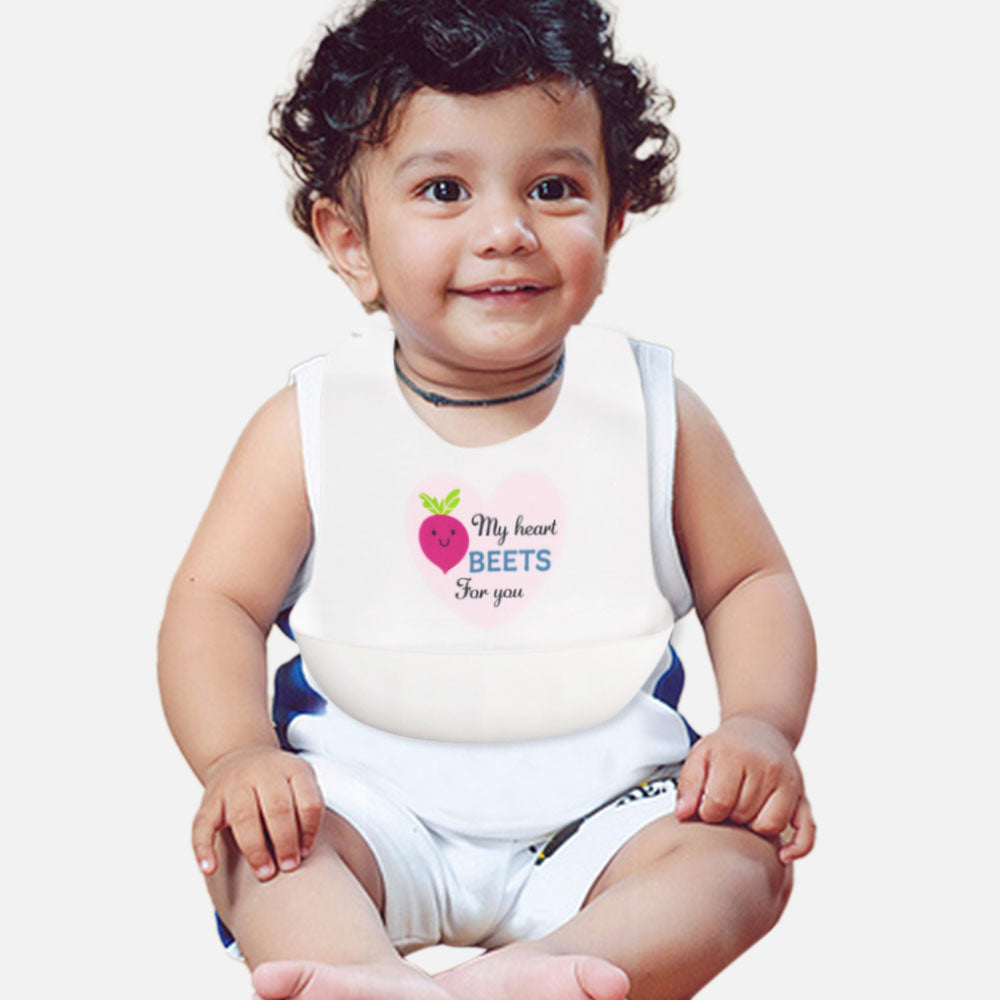 White My Heart Beets For You Printed Silicone Bib