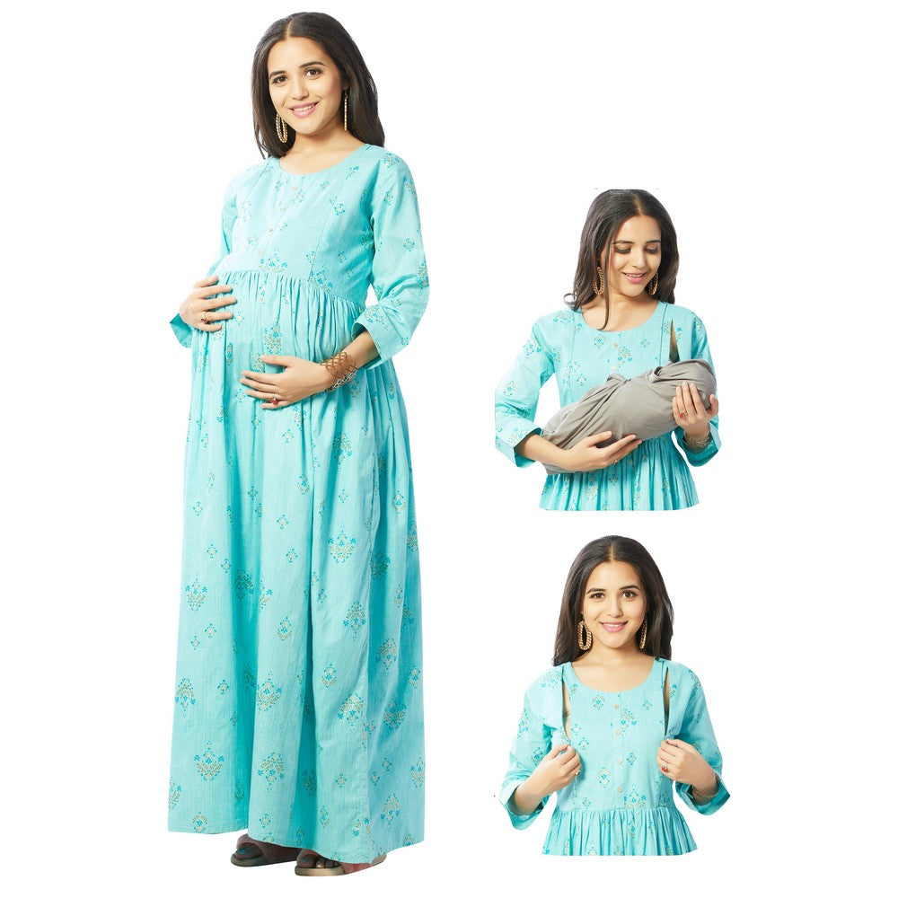 Sea Green Floral Maternity Dress