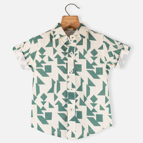 Geometric Printed Half Sleeves Shirt- Brown & Green