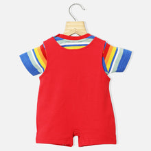 Load image into Gallery viewer, Red Dungaree Romper With Striped T-Shirt
