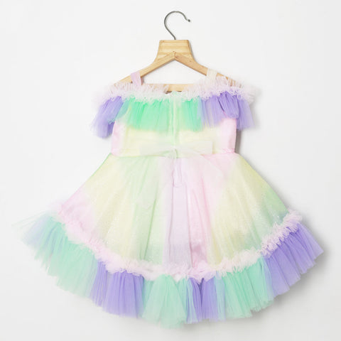 Colorful High Low Hem Ruffled Party Dress With Booties