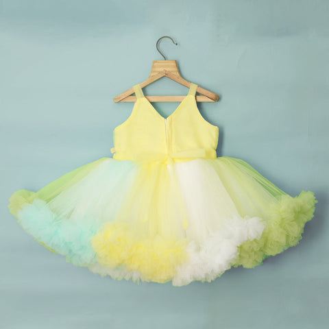 Pastel Pleated Yoke With Ruffled Hem Party Frock